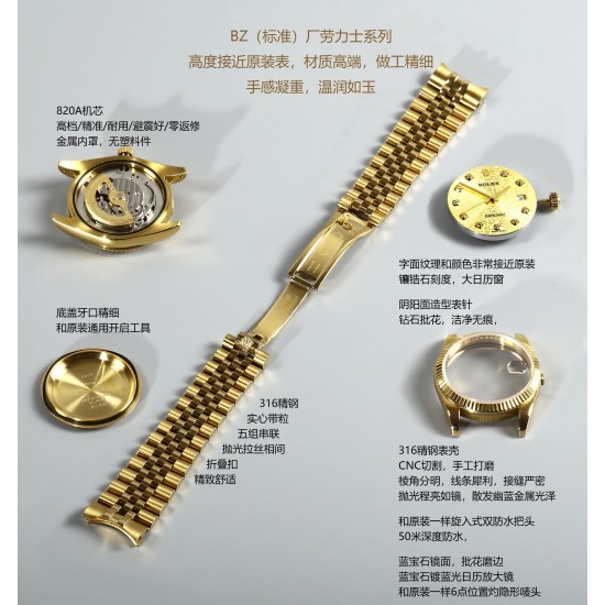 劳力士 蚝式恒动日志型男士机械表，表径40mm，蓝宝石镜面带日历放大镜，机芯采用进口820A自动机械机芯，316精钢表壳，精品复刻