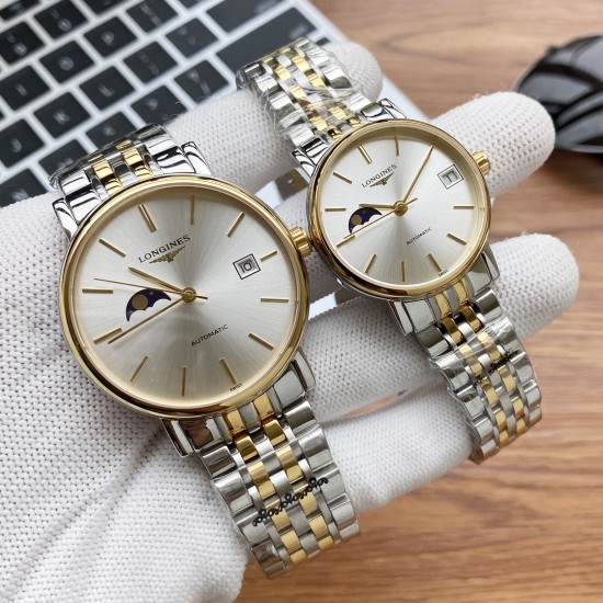 实物拍摄浪琴—LONGINES 最新情侣机械对表 原装进口日本西铁城8217全自动进口机械(请认准机芯图)精准走时 316L精钢表壳 蓝宝石镜面 传统三针设计 9字位真月相显示 有进口小牛皮和316精钢(两种表带可选) 尺寸:男40mm 女款33mm 厚12mm 实物拍摄浪琴—LONGINES 最新情侣机械对表 原装进口日本西铁城8217全自动进口机械(请认准机芯图)精准走时 316L精钢表壳 蓝宝石镜面 传统三针设计 9字位真月相显示 有进口小牛皮和316精钢(两种表带可选) 尺寸:男40mm 女款33mm 厚12mm