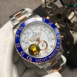 品牌：劳力士Rolex N9新作推荐系列：游艇名仕型Ⅱ男士腕表款式：自动机械，直径44毫米，材质：316L精钢，微纳米电镀；劳力士Ring Command旋转外圈（双向90旋转），配蓝色Cerachrom陶质字圈，金涂层数字机芯型号：ETA7750表扣类型：折叠扣防水深度：50米 N9匠心之作 值得你拥有！（附送专用擦表工具+专用擦表布）