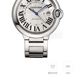Cartier 卡地亚 蓝气球 机械42mm ！以风格细腻，格调优雅著称，精钢表壳的色泽度使得腕表如气球般轻盈，罗马数字时标在表盘上显得复古深邃，蓝宝石玻璃镜面！