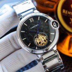 实物拍摄品牌：卡地亚-CARTIER   类型：男士腕表表壳：316精钢（做工上乘）表带：进口小牛皮/316精钢(两种可选)机芯：高级定制全自动机械机芯（走时稳定）材料：高级强化镀膜镜面尺寸：直径46mm，厚度14mm