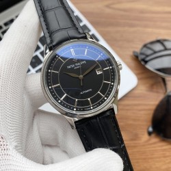 实物拍摄品牌：百达翡丽-PATEK PHILPPE 类型：[酷]男士腕表表壳：316精钢（做工优质）表带：进口小牛皮/316精钢(两种可选)机芯：高级定制全自动机械机芯(走时稳定)材料：高级强化镀膜镜面尺寸：直径40mm 厚度12mm