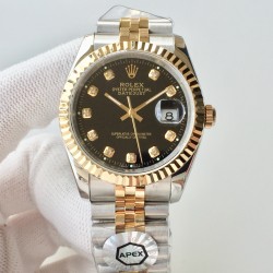 【APEX新品发布】劳力士ROLEX DATEJUST间黄金日志型腕表，包金系列，而且是具有真正K金制作工艺，永久不脱色与掉落特征，而且做工精细，最重要的是区别于以往表带侧面没有包金而呈钢色的现象，现以能呈现出“四面一体”都是真K金的实感！男女都适合的尺寸，并行代购版DATEJUST，完美修正十年间所有副本的不足和缺陷，36mm男女都适合的表径尺寸，搭载ETA2836机并搭配正品代购包装物料，重新定义最高品质的DATEJUST副本，真正的A级副本劳力士DATEJUST。