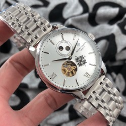 实物拍摄品牌：百达翡丽-PATEK PHILPPE 类型：[酷]男士腕表表壳：316精钢（做工优质）表带：进口小牛皮/316精钢(两种可选)机芯：高级定制全自动机械机芯(走时稳定)材料：高级强化镀膜镜面尺寸：直径40mm 厚度12.5mm