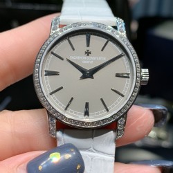 实拍2020年江诗丹顿传袭超薄系列-Vacheron Constantin 专为女神打造的，奢华时尚，采用进口316钢表壳，搭配原装进口9015机芯（0返修），天然蓝宝石玻璃镜面，直径33mm，超薄工艺7.8mm，超强防水30米，竹节纹进口小牛皮表带，一表一码。