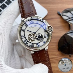 实物拍摄品牌：卡地亚-CARTIER   类型：男士腕表表壳：316精钢（做工上乘）表带：进口小牛皮/316精钢(两种可选)机芯：高级定制全自动机械机芯（走时稳定）材料：高级强化镀膜镜面尺寸：直径45mm，厚度13mm