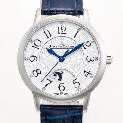 TW出品：积家约会系列自动机械图为女表 【尺寸】尺寸34mm 厚度10mm【机芯】搭载进口9015机改原装cal.898A自动上链机芯（不是加夹板）【表带】搭配进口意大利牛皮表带 【显示指针】顶级烧钢兰指针 具昼夜显示功能