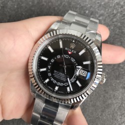少量到货[色][色]N厂新品劳力士Rolex Sky-Dweller 天行者！【表壳】尺寸42MM，沉稳可靠、雍容大度！表圈采用劳力士Ring Command三角坑纹，旋转外圈可调转月份功能！抗刮损蓝宝石水晶，防反光凸透式放大日历窗【表带:】(蚝式钢)，蚝式，三排链节 蚝式摺扣配5毫米易调链节伸展系统【表盘】放射太阳纹理，刻度12小窗口红点月         份显示【机芯】搭载全自动机械9001机芯【功能】日期显示    月份显示   年历显示          双时区
