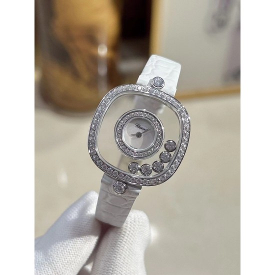 品牌：Chopard-萧邦最新款方形Happy Diamonds❤️瑞士原厂石英机芯 五颗快乐钻石在表盘自由流动  电镀18k金好货不等人哦～[机智]