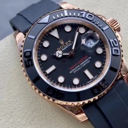 ROLEX 劳力士 YACHT MASTER 游艇名仕型 116655 运动男表 精钢镀厚玫瑰金表壳 陶瓷表圈 可双向转动 旋入式表冠 蓝宝石镜面有日历放大镜6点位镭射皇冠防伪 橡胶表带 表带侧面有OYSTERFLEX字样雕刻 表带背面有导汗槽 Glidelock折叠保险表扣！