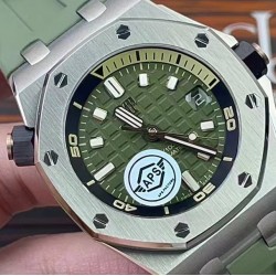 AP 爱彼Audemars Piguet 15720ST.OO.A052CA.01皇家橡树离岸型 男士机械腕表 尺寸42mm，搭配复刻⌚️原装Calibre4308全自动机械机芯 反炫光处理蓝宝石水晶玻璃 采用进口316精钢鑫表壳 搭配进口氟橡胶表带（头层小牛皮）原装针扣 超高品质，货有所值 硬汉必备神器 经过多道工序的打磨和磨砂处理，终把AP特有的八角型表圈表达出棱角分明的线条，爱彼入门级腕表强烈推荐！