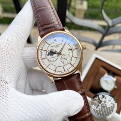 百达翡丽 Patek.Philippe精品男士腕表，四针分离搭载月相设计，技艺精湛，独具匠心，尊贵大气，绅士风范。采用全自动机械机芯，顶级316精钢表壳，进口小牛皮表带，矿物质超强镜面，尺寸42-13