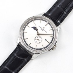【 VACHERON CONSTANTIN 】江诗丹顿 贵族的艺术品！搭配进口机芯（0返修）台湾厂进口316精钢塑造！字面采用3D油压鱼鳞纹技术，立体感十足，搭配意大利进口小牛皮！耗时6个月打造壳身 堪称完美无缺，尺寸41mm。耐磨防刮蓝宝石双卜玻璃！超强防水50米！江诗丹顿历经风雨一直以来都是销量冠军，独特而奢华的设计风格广受好评，是成功魅力人士的首选，怒荐！