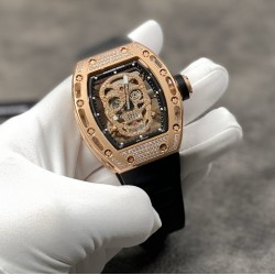 Richard Mille  理查德米勒系列，亲民版！一比一复刻 ！全镂空骷髅头  腕表  简约无钻款 酒桶型镂空表盘 橡胶黑色表带 加了碳素！防水效果杠杠的！出货实拍
