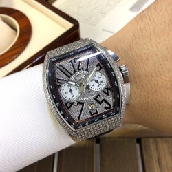 法兰克穆勒-FranckMuller新品帅气多功能搭载五针单历 尊贵大气 绅士风范 高端矿物质防刮镜面玻璃 配置316L精钢表壳 耐磨进口小牛皮 原装进口石英机芯55mm13mm高清实拍