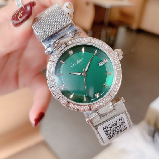 卡地亚-CARTIER腕表 个性2019新款女士手表潮流镶钻大表盘防水女表 ❤️简约三针3字位单日历设计,316精钢表壳,尺寸:35mm厚9mm 卡地亚-CARTIER腕表 个性2019新款女士手表潮流镶钻大表盘防水女表 ❤️简约三针3字位单日历设计,316精钢表壳,尺寸:35mm厚9mm