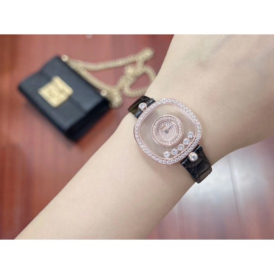 品牌：Chopard-萧邦最新款方形Happy Diamonds❤️瑞士原厂石英机芯 五颗快乐钻石在表盘自由流动  电镀18k金好货不等人哦～[机智]