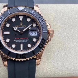 ROLEX 劳力士 YACHT MASTER 游艇名仕型 116655 运动男表 精钢镀厚玫瑰金表壳 陶瓷表圈 可双向转动 旋入式表冠 蓝宝石镜面有日历放大镜6点位镭射皇冠防伪 橡胶表带 表带侧面有OYSTERFLEX字样雕刻 表带背面有导汗槽 Glidelock折叠保险表扣！
