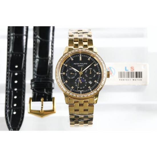 年末巨献“pp时尚新款 PATEK PHILIPPE【新年巨献 最高版本】百达翡丽超级复杂多功能系列(5721P-002)ZF厂高品质钢带款变运动系列原装9100升级版机芯。所有功能同正品(3字位月份显示 6字位24小时显示 9字位24小时和日月星辰显示),和原装一样的带水平压纹工艺,带荧光刻度 ,41mm直径。316L精钢镀金,原装进口蓝宝石水晶镜面。5721和5721P款的外钻为施华洛世奇钻,通透闪亮,气质非凡。在目前技术范畴内尽可能接近原装,此款腕表让您驾驭所有场合。 年末巨献“pp时尚新款 PATEK PHILIPPE【新年巨献 最高版本】百达翡丽超级复杂多功能系列(5721P-002)ZF厂高品质钢带款变运动系列原装9100升级版机芯。所有功能同正品(3字位月份显示 6字位24小时显示 9字位24小时和日月星辰显示),和原装一样的带水平压纹工艺,带荧光刻度 ,41mm直径。316L精钢镀金,原装进口蓝宝石水晶镜面。5721和5721P款的外钻为施华洛世奇钻,通透闪亮,气质非凡。在目前技术范畴内尽可能接近原装,此款腕表让您驾驭所有场合。