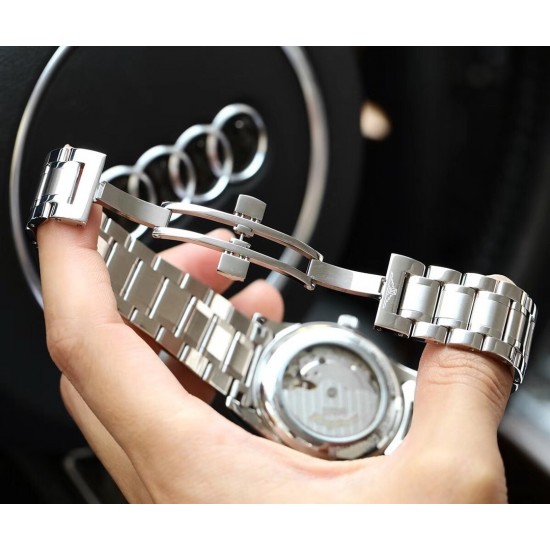 品牌： 浪琴-LONGINES  100米防水 类型：[酷]男士腕表表壳：316精钢（做工优质)表带：进口小牛皮/316精钢(两种可选)机芯：日本进口8215全自动机械机芯（走时稳定）玻璃：高级双卜蓝宝石镜面(防划花)尺寸：直径40mm，厚度12mm