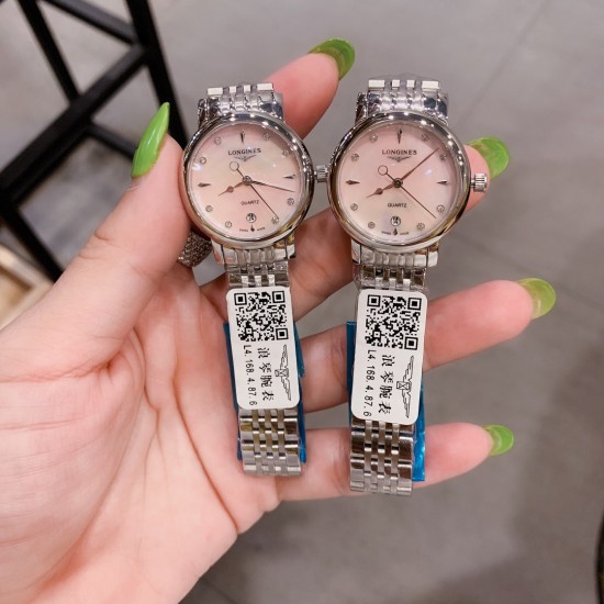 爆款浪琴女表316精钢表带 进口石英机芯（精准）耐磨蓝光玻璃。尺寸：女直径30mm厚10mm