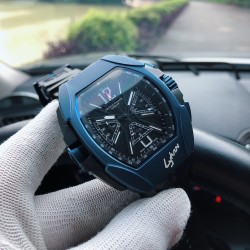 FRANCKMULLER 法兰克穆勒 F12 Lykan Hypersport 超跑限量款腕表，还记得速度激情7里面那款全球限量7辆的LYKAN超跑吗？携手FM限量打造跑车专属腕表！ 尺寸宽40mm（连把头53mm),长55mm。搭载进口VK石英计时机芯，超立体内圈表盘，胶带采用LYKAN 跑车级轮胎橡胶！有电蓝  玫瑰金  黄金表壳供君选择！真是帅到没朋友三杰精致推荐男士多功能石英腕表 SJ为你精心打造超真实实物图拍摄