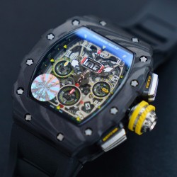 【 RICHARD MILLE 】理查德米勒 RM011-03艺术提升了全新层次，顶级碳纤维壳套 最完美的纹路 最完美的做工 搭载7750大日历 计时 飞返/逆跳多功能ETA7750全自动机械机芯，进口橡胶表带 原装折叠扣，尺寸50X40mm 高端大气上档次 计时腕表，展现着理查品牌的经典内涵，阳光而富有吸引力！全球限量50个7750机 ⚠️请认准独家品质