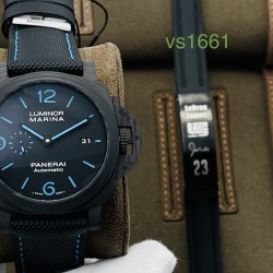 【VS Factory2021墙裂推荐】VS沛.纳海2020全新庐米诺系列碳纤维腕表-44毫米PAM01661腕表！1⃣️轻量化碳纤维表壳，经典三明治表盘搭配蓝色超级夜光涂层，搭配沛纳海防水材质黑色表带，蓝色缝线。2⃣️强悍的内心化为微光，指引前路的方向。VS出品 必属精品 欢迎您的品鉴！