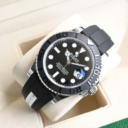 ROLEX 劳力士 YACHT MASTER 游艇名仕型 116655 运动男表 精钢镀厚玫瑰金表壳 陶瓷表圈 可双向转动 旋入式表冠 蓝宝石镜面有日历放大镜6点位镭射皇冠防伪 橡胶表带 表带侧面有OYSTERFLEX字样雕刻 表带背面有导汗槽 Glidelock折叠保险表扣！