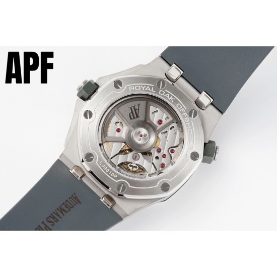 新配色到货 APF厂新款亮相专注 AP 爱彼 潜水表15720腕表 【购入原装拆机复刻】所有细节都同步原装 秒杀市面上同系列 1.搭载4308机芯同步原装7点位置摆轮，2.原装陶瓷旋入式表冠，10点位置表冠内部齿轮同步原装齿轮数量121个，完成原装调节手感一致效果。3.表带原装氟橡胶可替换式橡胶。4.表扣可替换原装可开口快拆。5.日历颜色同步原装配对字面颜色。6.全表字面内圈夜光采用瑞士C3夜光粉,在紫光灯下可以匹对原装发光效果达到乱真工艺。7.表盘工艺原装一样双层夹层日历窗口搭配蓝宝石微型放大镜。
