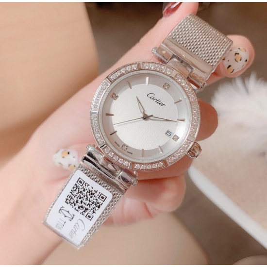 卡地亚-CARTIER腕表 个性2019新款女士手表潮流镶钻大表盘防水女表 ❤️简约三针3字位单日历设计,316精钢表壳,尺寸:35mm厚9mm 卡地亚-CARTIER腕表 个性2019新款女士手表潮流镶钻大表盘防水女表 ❤️简约三针3字位单日历设计,316精钢表壳,尺寸:35mm厚9mm