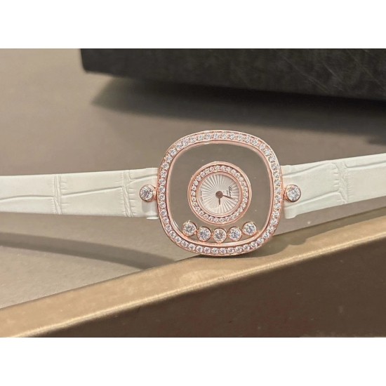 品牌：Chopard-萧邦最新款方形Happy Diamonds❤️瑞士原厂石英机芯 五颗快乐钻石在表盘自由流动  电镀18k金好货不等人哦～[机智]