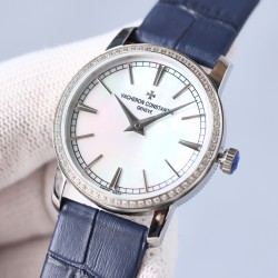 新款！江诗丹顿传袭超薄系列-Vacheron Constantin专为女神打造的，奢华时尚，采用进口316钢表壳，搭配原装进口9015机芯（0返修），天然蓝宝石玻璃镜面，直径33mm，超薄工艺7.8mm，超强防水30米，竹节纹进口小牛皮表带