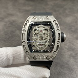 Richard Mille  理查德米勒系列，亲民版！一比一复刻 ！全镂空骷髅头  腕表  简约无钻款 酒桶型镂空表盘 橡胶黑色表带 加了碳素！防水效果杠杠的！出货实拍