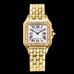 实拍 GF最强女表系列——卡地亚猎豹Panthre de Cartier。华丽而不羁，是Panthre de Cartier猎豹所传达的美学风格。它线条流畅，魅惑动人，柔软服帖于腕间，宛若在肌肤上翩翩起舞。独特的造型彰显成熟优雅、自信动人的女性形象。GF工厂以精湛技艺，原装开模，打造出与正品无异的精美流线表耳，与表壳一体成型。搭载瑞士朗达石英机芯，316L精钢壳套，尺寸：27 x 37毫米，厚度：6毫米，表冠镶嵌一颗合成蓝色尖晶石，镀银表盘，剑形蓝钢指针，100%三度防水。搭配专柜旅行包装物料。