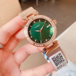 卡地亚-CARTIER腕表 个性2019新款女士手表潮流镶钻大表盘防水女表 ❤️简约三针3字位单日历设计，316精钢表壳，尺寸：35mm厚9mm
