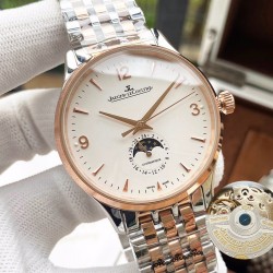 积家 Jaeger Lecoultre 大师系列，经典大三针搭载月相设计，采用全自动机械机芯，进口小牛皮表带，矿物质超强镜面，尺寸43*13mm！