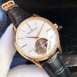 积家（Jaeger-LeCoultre）男士腕表，6字位置置设陀飞轮装置，精美的摆轮与擒纵轮不断的摆动，表盘镶贴了立体锥形的时标刻度 腕表采用42mm精钢材质！