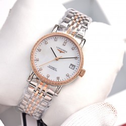 浪琴-Longines博雅系列女表，简约时尚 商务休闲最佳搭档。天然贝母面，国产天津机械/进口西铁城机械，精钢壳套，蓝宝石镜面。直径33mm  厚度11mm