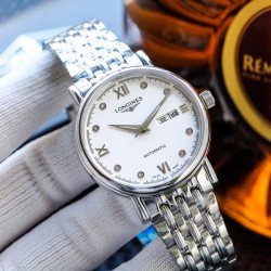 实物拍摄品牌：浪琴-LONGINES  类型：[酷]男士腕表表壳：316精钢（做工优质）表带：进口小牛皮/316精钢（两种可选）机芯：高级定制全自动机械机芯（走时稳定）玻璃：高级强化镀膜镜面尺寸：直径40mm，厚度12mm