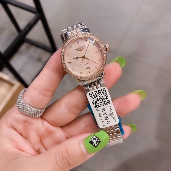 爆款浪琴女表316精钢表带 进口石英机芯（精准）耐磨蓝光玻璃。尺寸：女直径30mm厚10mm