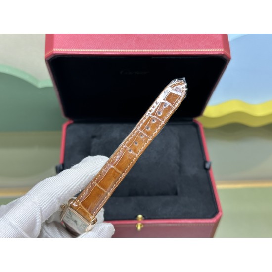 Dr 卡地亚金棕小坦克小号18K玫瑰金搭配进口美洲鳄鱼皮皮带