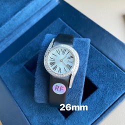 RF新款伯爵小号26mmLimelight Gala系列的女性钻石手表是绝对诱惑的标志，表盘独特的6与9的造型，混合艺术，设计和珠宝，他们赞扬充满活力和大胆女性气质。在伯爵的眼里，每一位演绎人生故事的女主角，都注定拥有出众魅力！别出心裁，不断进阶超越。尺寸：26mm  机芯：瑞士朗达机芯 玻璃：蓝宝石镜面 皮带：美洲鳄鱼皮