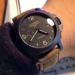 ⌚️ 沛纳海 PANERAI ⌚️弧型镀膜玻璃47mm*16mm头层牛皮表带搭配原装针扣➰全自动GMT机械✔️一款来自硬汉的手表！