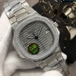 GB力作 土豪款式来袭 百达翡丽PP运动系列鹦鹉螺 型号5719/1G-001 满钻土豪款 搭载进口9015机芯改CAL.324SC机芯 蓝宝石玻璃镜面！土豪的世界我们不懂，但是此款百达翡丽从壳套做工精密细度真的震撼人心，镶钻的工艺技术是多年的老师傅手工制作而成！GB匠心之作 值得你品鉴！