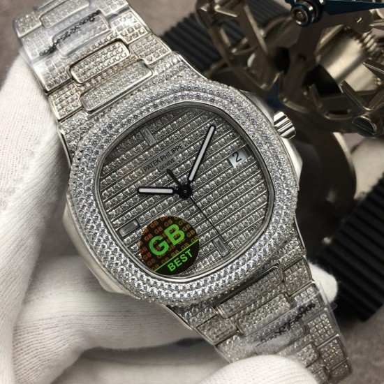GB力作 土豪款式来袭 百达翡丽PP运动系列鹦鹉螺 型号5719/1G-001 满钻土豪款 搭载进口9015机芯改CAL.324SC机芯 蓝宝石玻璃镜面!土豪的世界我们不懂,但是此款百达翡丽从壳套做工精密细度真的震撼人心,镶钻的工艺技术是多年的老师傅手工制作而成!GB匠心之作 值得你品鉴! GB力作 土豪款式来袭 百达翡丽PP运动系列鹦鹉螺 型号5719/1G-001 满钻土豪款 搭载进口9015机芯改CAL.324SC机芯 蓝宝石玻璃镜面!土豪的世界我们不懂,但是此款百达翡丽从壳套做工精密细度真的震撼人心,镶钻的工艺技术是多年的老师傅手工制作而成!GB匠心之作 值得你品鉴!