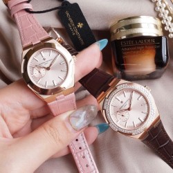 Vacheron Constantin江诗丹顿纵横四海系列OVERSEAS女款小号型2300v/2305v【表壳】表径3610.8mm 同步原装  质感细腻大方 蓝宝石镜面【字面】表盘经旭日纹缎面拉丝工艺处理 深邃优雅 18k金时标均带白色夜光涂层【机芯】CITIZEN8系列改Cal.5300机芯（机芯稳定零返修 ）后原装18k纳米镀金质摆陀【表带扣】半马其他十字三片折叠式表扣 进口牛皮表带越欣赏 越懂欣赏