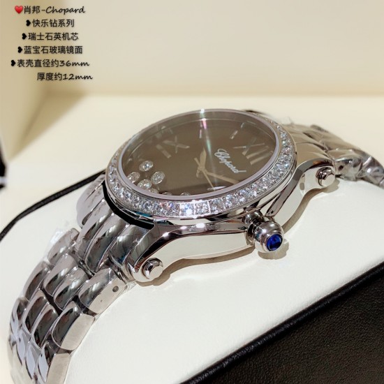 肖邦-Chopard❥快乐钻系列❥瑞士石英机芯❥蓝宝石玻璃镜面❥表壳直径约36mm         厚度约12mm