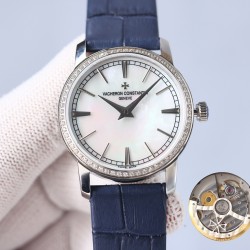 新款！江诗丹顿传袭超薄系列-Vacheron Constantin专为女神打造的，奢华时尚，采用进口316钢表壳，搭配原装进口9015机芯（0返修），天然蓝宝石玻璃镜面，直径33mm，超薄工艺7.8mm，超强防水30米，竹节纹进口小牛皮表带