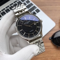 实物拍摄品牌：百达翡丽-PATEK PHILPPE 类型：[酷]男士腕表表壳：316精钢（做工优质）表带：进口小牛皮/316精钢(两种可选)机芯：高级定制全自动机械机芯(走时稳定)材料：高级强化镀膜镜面尺寸：直径40mm 厚度12mm